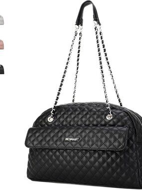 Waterproof Handbags Women's Shoulder Bag, Soft PU Vegan Leather Top Handle Bag L